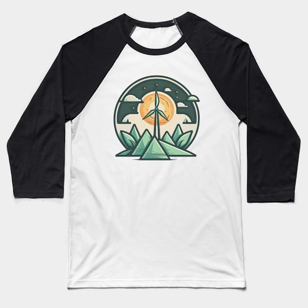 Eco-Friendly Cartoon Wind Turbine Design - Planting Trees One Product at a Time Baseball T-Shirt by Greenbubble